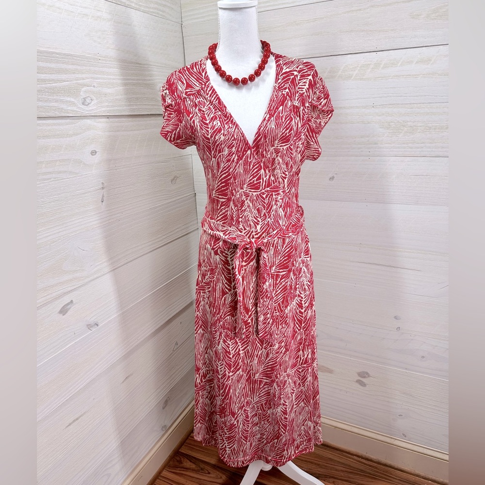 Lapis Red & Cream Print Wrap Dress M FREE SHIP - Picture 1 of 5